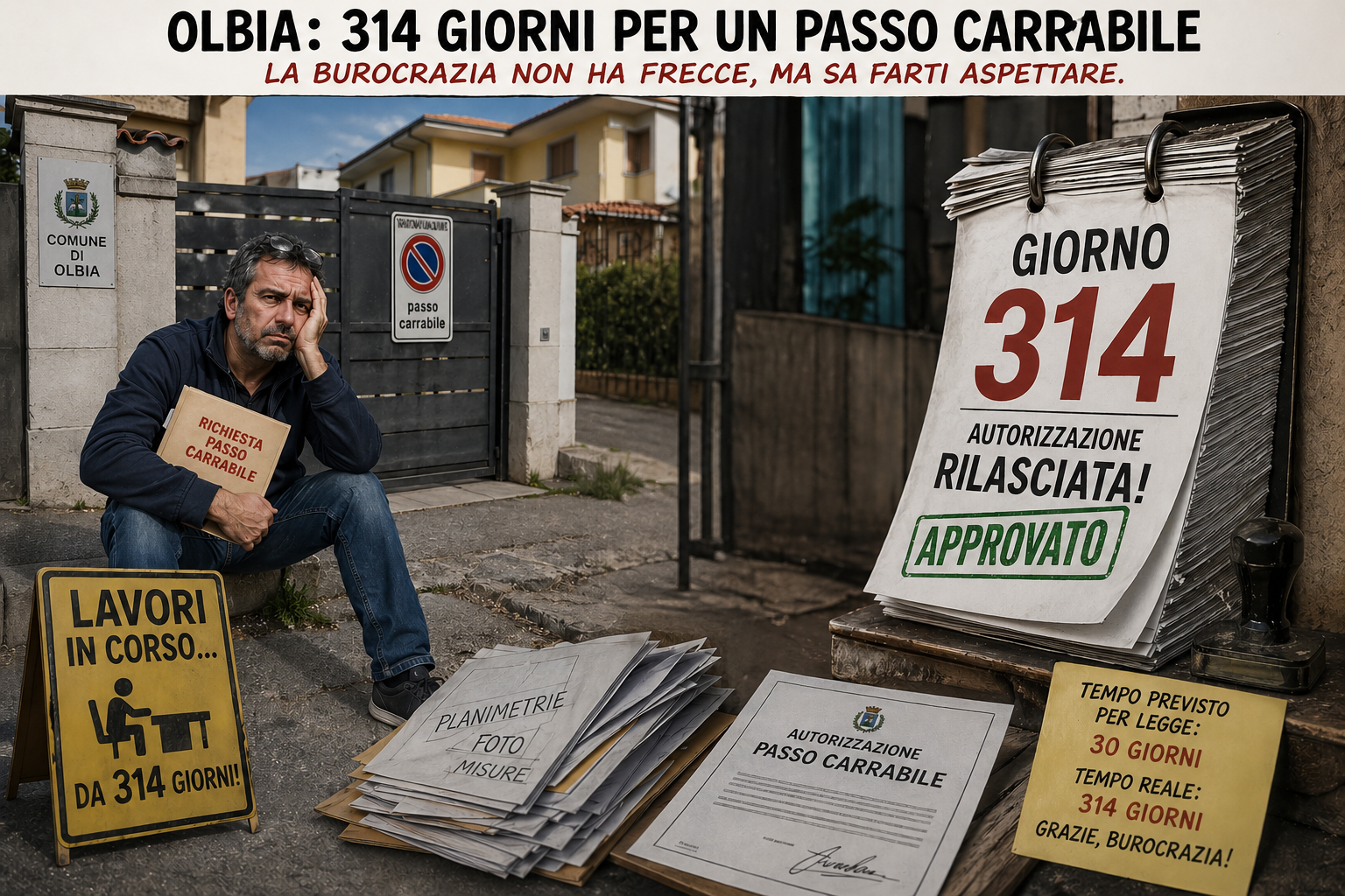 Burocrazia da Guinness: l’autorizzazione per un passo carrabile? Basta spettare solo… 314 giorni
Il funzionario: “Sono solo, l’ho fatto presente tante volte”